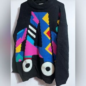 Currants By Jeri-Jo "CAR” Knit Sweater Womens Medium Vintage 90s Black Colorful